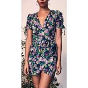 Happy X Nature First Crush Purple Floral Short Sleeve Wrap Dress XL